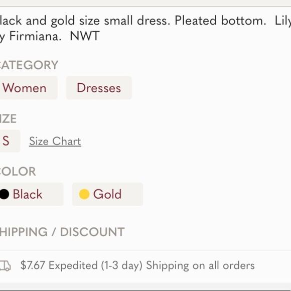 Lily by Firmiana Dress Size Small Black & Gold - Picture 9 of 10